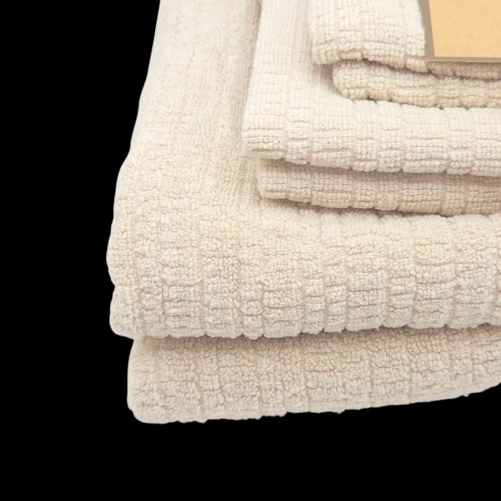 Pure Living 6pc Ecru Raised Cotton Bath Towel Set 2 Bath 2 Hand 2 Washcloths